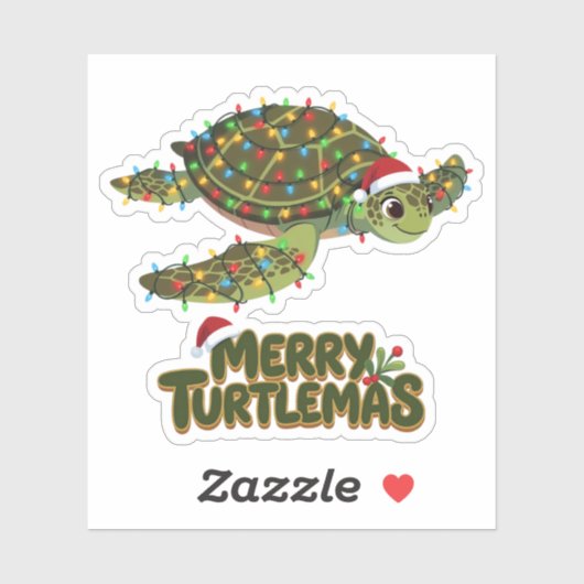 Zeeschildpad Santa-hoed Kerstverlichting Merry Tur Sticker (Vel)