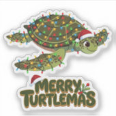 Zeeschildpad Santa-hoed Kerstverlichting Merry Tur Sticker (Voorkant)