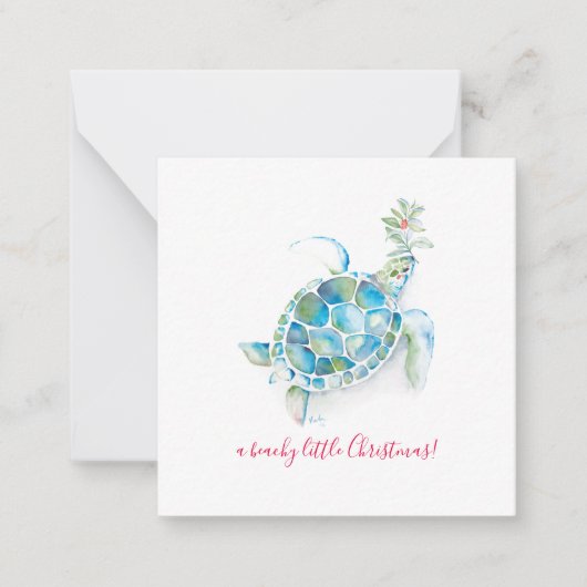 Zeeschildpad Strand Mini Kerstmis Notitiekaartje (Voorkant)