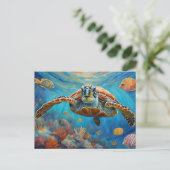  Zeeschildpad, Tropische Vissen Zwemmen in de Ocea Briefkaart (Staand voorkant)