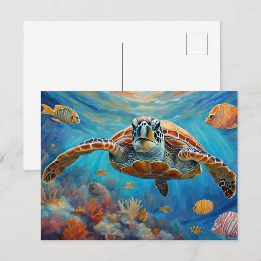  Zeeschildpad, Tropische Vissen Zwemmen in de Ocea Briefkaart (Voorkant / Achterkant)