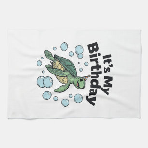 Zeeschildpad Verjaardag Shirt Ontwerp_1 Theedoek