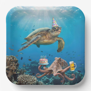 Zeeschildpad Verjaardagsfeest met Octopus Papieren Bordje