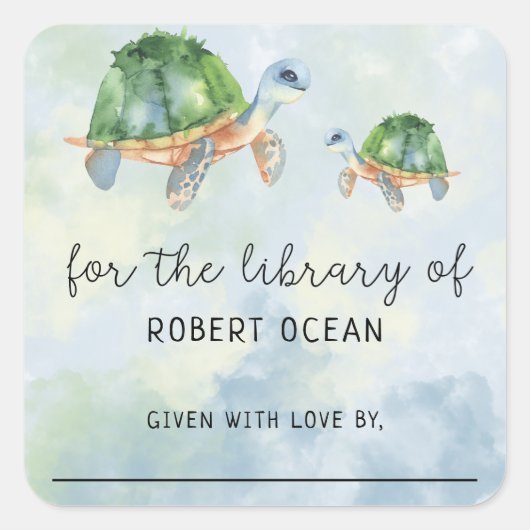 Zeeschildpad - voor de bibliotheek van vierkante sticker (Voorkant)