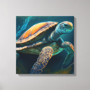 Zeeschildpad zwemt in de oceaan canvas afdruk