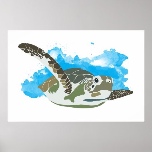 Zeeschildpad zwemt in waterverf ontwerp poster (Voorkant)