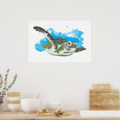 Zeeschildpad zwemt in waterverf ontwerp poster (Keuken)