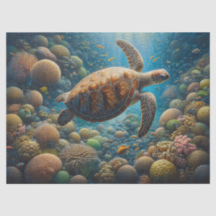 Zeeschildpad zwemt rond koraal decoupage tissuepapier