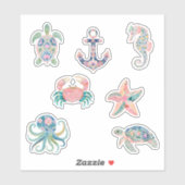 Zeeschildpadden Anker Zeepaardje Zeester Krab Sticker (Vel)