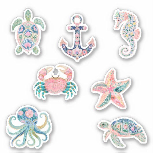 Zeeschildpadden Anker Zeepaardje Zeester Krab Sticker (Voorkant)