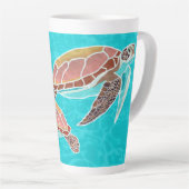 Zeeschildpadden Aqua Monogram Illustratie Latte Mok (Rechterhoek)