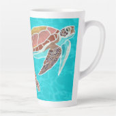 Zeeschildpadden Aqua Monogram Illustratie Latte Mok (Rechts)