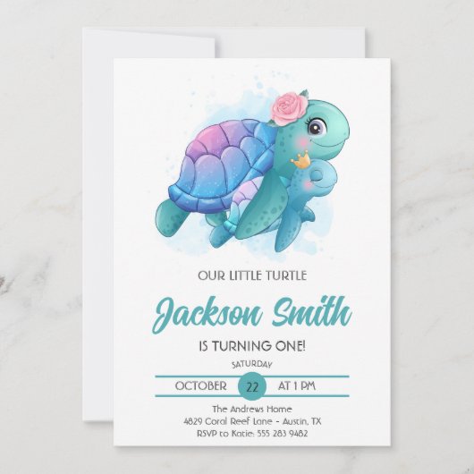 Zeeschildpadden Cute Kids Verjaardagsfeestje  Kaart (Voorkant)