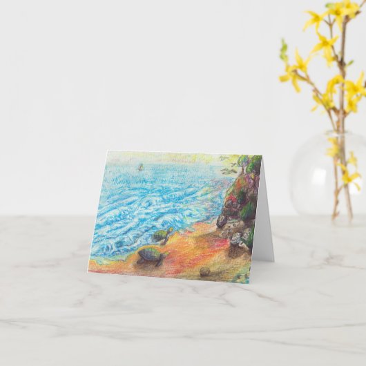 Zeeschildpadden op het strand kaart (Gele Bloem)