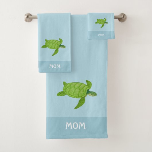 Zeeschildpadden op turkoois mintgroene badhanddoek bad handdoek (Insitu)