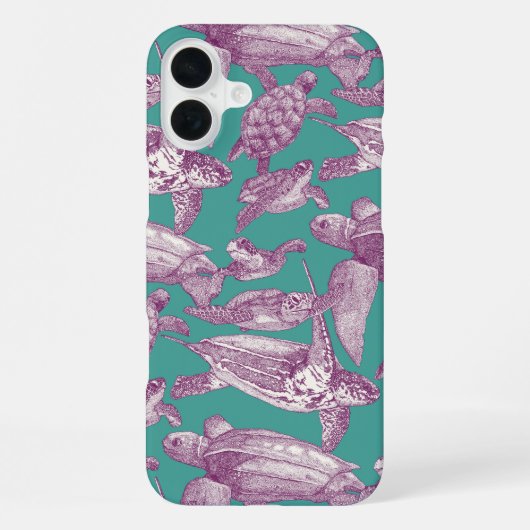 zeeschildpadden paars turquoise iPhone hoesje (Achterkant)