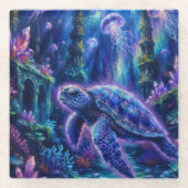 ZeeschildpadFantasy Glazen Onderzetter (Voorkant)
