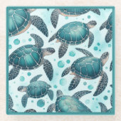 Zeeschildpadleven Glazen Onderzetter (Voorkant)