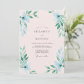 Zeeschuim Azuur Bladgroen Eucalyptus Bruiloft Kaart (Staand voorkant)