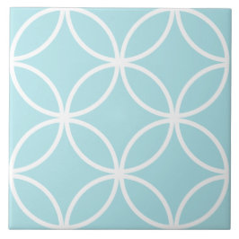 Zeeschuim blauw en wit herhaal cirkel bladpatroon tegeltje