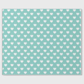 Zeeschuim Blauw/Groen Met Wit Hart Patroon Cadeaupapier (Vlak)