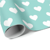 Zeeschuim Blauw/Groen Met Wit Hart Patroon Cadeaupapier (Rol Hoek)