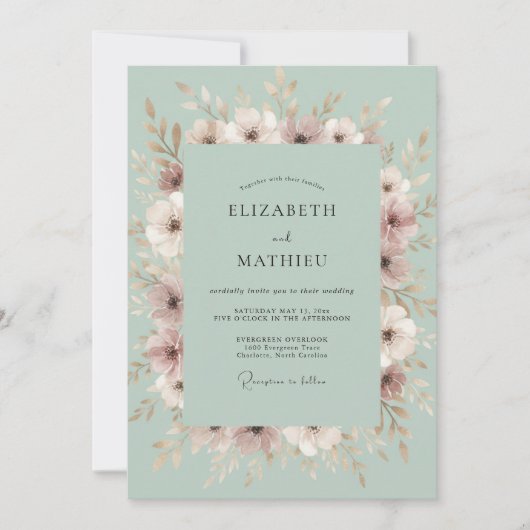 Zeeschuim Blush Bloem Bruiloft Kaart (Voorkant)