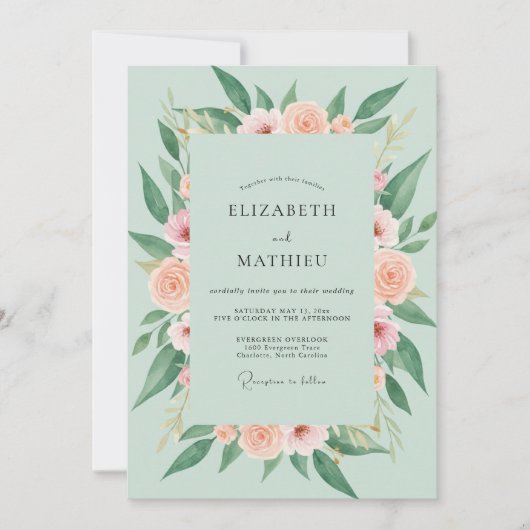 Zeeschuim Blush Ranunculus Eucalyptus Bruiloft Kaart (Voorkant)