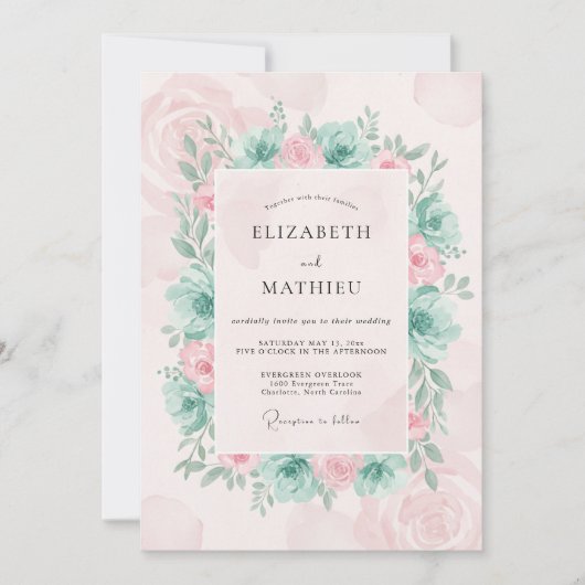 Zeeschuim Blush Succulente Eucalyptus Bruiloft Kaart (Voorkant)