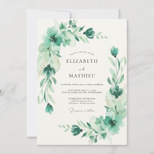 Zeeschuim Celadon Loofwerk Eucalyptus Bruiloft Kaart (Voorkant)