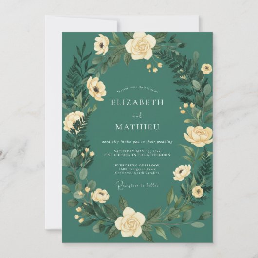 Zeeschuim Crème Ranunculus Eucalyptus Bruiloft Kaart (Voorkant)