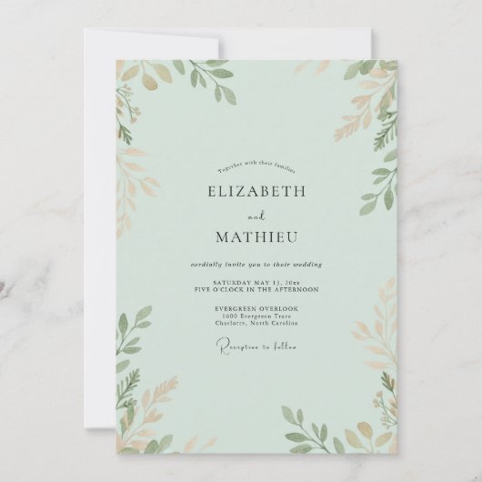Zeeschuim Gouden Tak Eucalyptus Bruiloft Kaart (Voorkant)