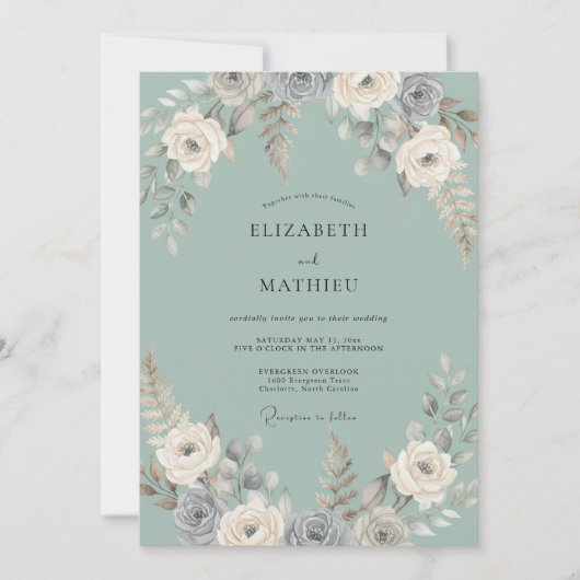 Zeeschuim Grijs Loof Eucalyptus Bruiloft Kaart (Voorkant)
