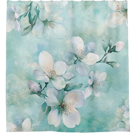  Zeeschuim Groen Bloemen Douchegordijn (Voorkant)