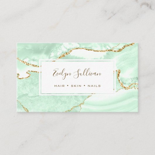 Zeeschuim groen en goud agaat visitekaartje (Voorkant)