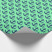 Zeeschuim groen en marine blauw ankers patroon cadeaupapier (Hoek)