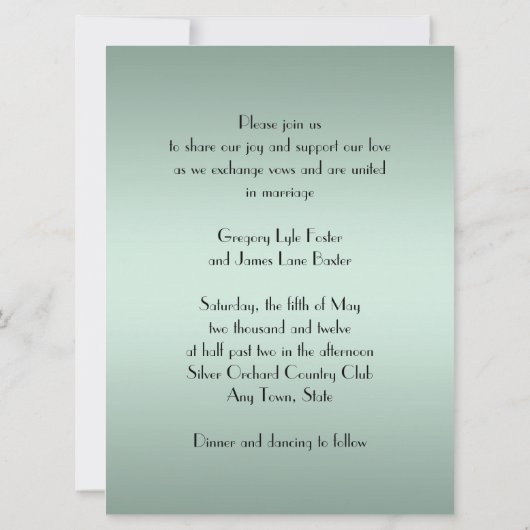 Zeeschuim Groen en Zilver, Gay Bruiloft Uitnodigin Kaart (Achterkant)