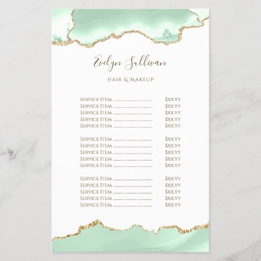 Zeeschuim groene agaat prijslijst flyer (Voorkant)