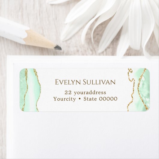 Zeeschuim groene agaat retour adres label (Insitu)