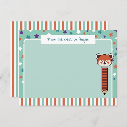 Zeeschuim Groene Rode Panda Van Uw Naam Notitiekaartje (Voorkant / Achterkant)