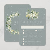 Zeeschuim Groene Snowberry+Eucalyptus Boeket Bruil RSVP Kaartje (Voorkant / Achterkant)