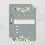 Zeeschuim Groene Snowberry+Eucalyptus Bruiloft RSVP Kaartje (Voorkant / Achterkant)