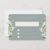 Zeeschuim Groene Snowberry+Eucalyptus Bruiloft RSVP Kaartje (Voorkant)