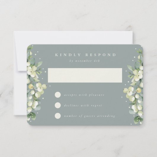 Zeeschuim Groene Snowberry+Eucalyptus Bruiloft RSVP Kaartje (Voorkant)