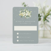 Zeeschuim Groene Snowberry+Eucalyptus Bruiloft RSVP Kaartje (Staand voorkant)