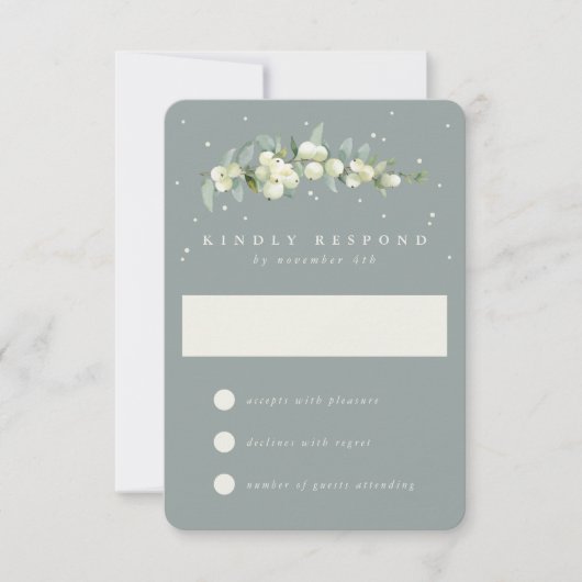 Zeeschuim Groene Snowberry+Eucalyptus Bruiloft RSVP Kaartje (Voorkant)