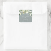 Zeeschuim Groene Snowberry+Eucalyptus Bruiloft Vierkante Sticker (Tas)