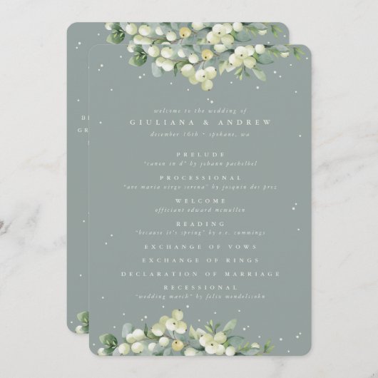 Zeeschuim Groene Snowberry + Eucalyptus Winter Bru Programmakaart (Voorkant / Achterkant)