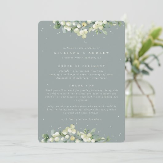 Zeeschuim Groene Snowberry + Eucalyptus Winter Bru Programmakaart (Staand voorkant)