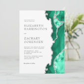 Zeeschuim Groene Zilveren Agaat Bruiloft Kaart (Staand voorkant)